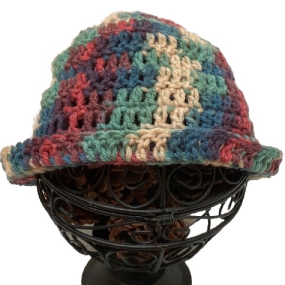 BEANIE CAP Multicolored Rainbow Handmade Crochet UNISEX One Size Fits Most - Picture 2 of 15